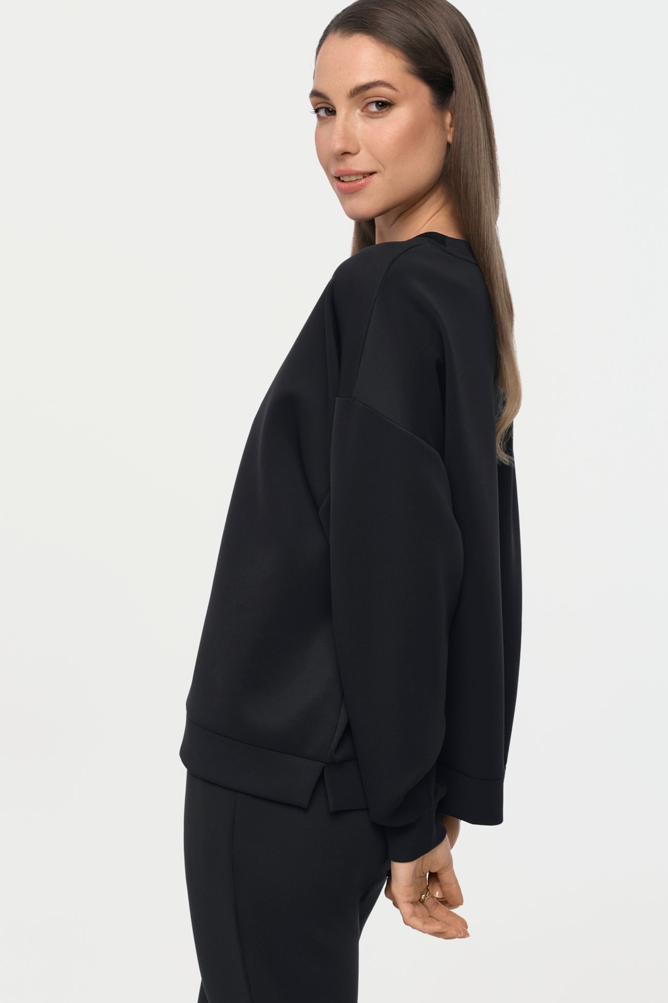 MERLIN Pullover schwarz mit weissem Print