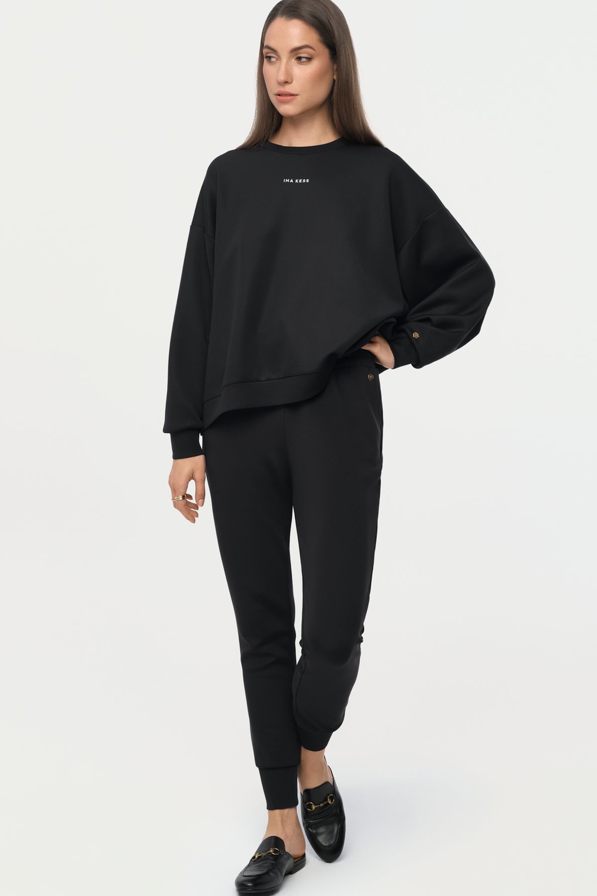 MERLIN Pullover schwarz mit weissem Print