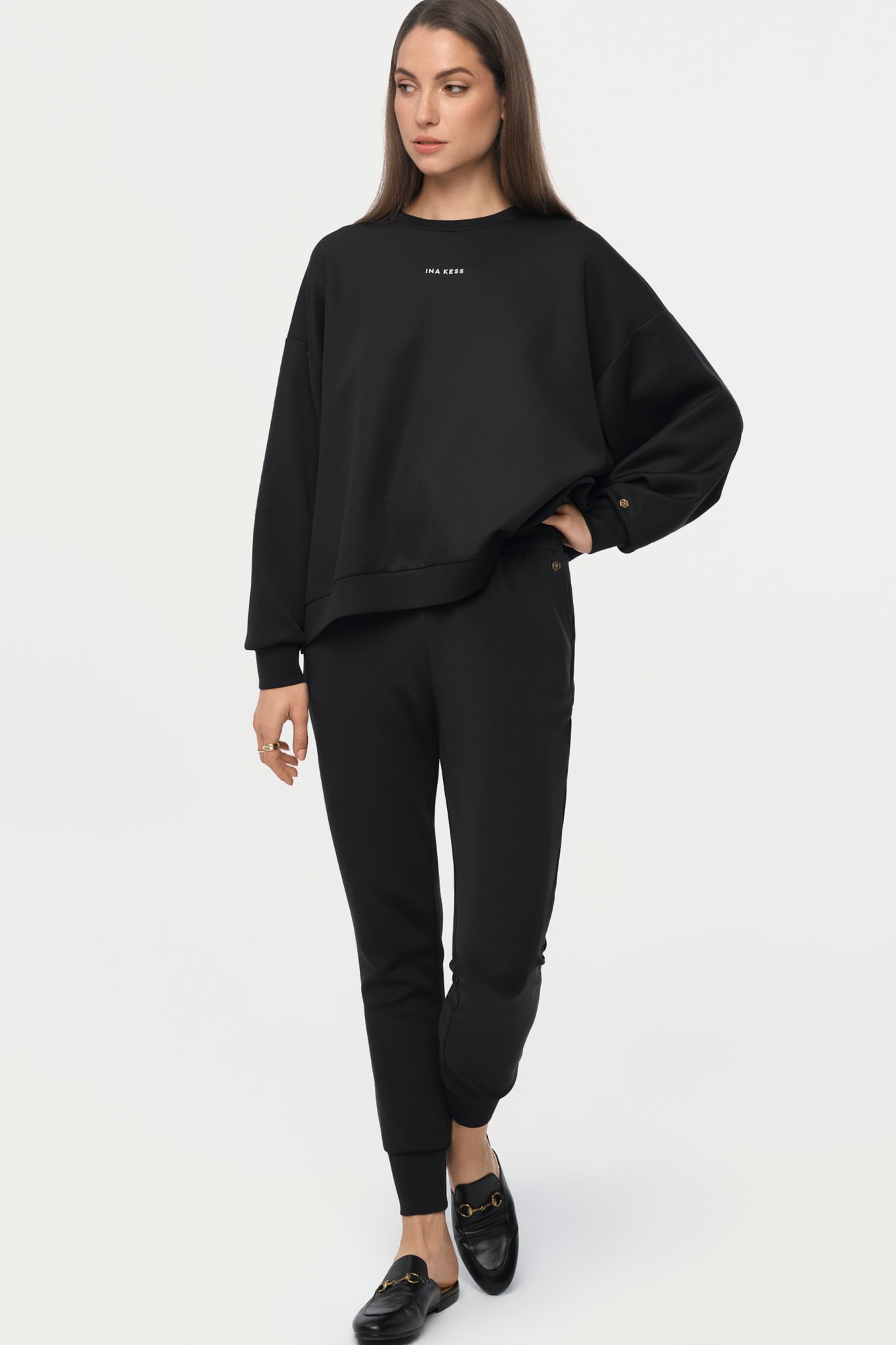 MERLIN Pullover schwarz mit weissem Print