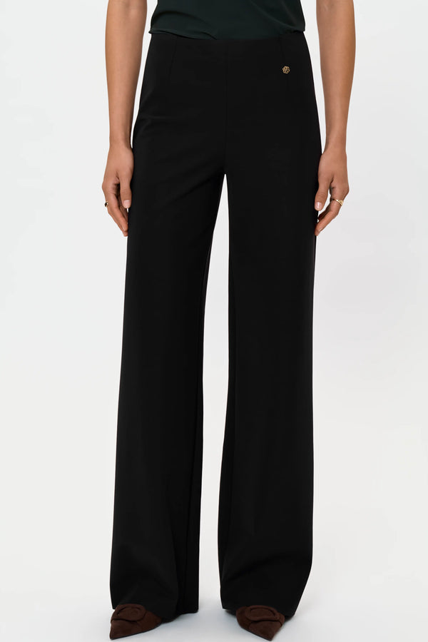 Women's LIORA black wide-leg pants featuring a clean high-rise waistband and elegant full-length silhouette