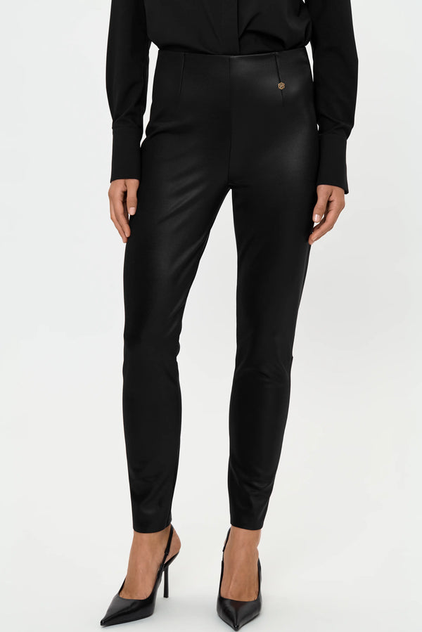 Women's ELLA SHINES black stretch pants with a sleek high-waist design and tapered leg silhouette